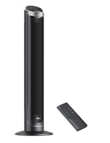 Dreo 28dB Ventilador de torre Cruiser Pro con mando a distancia, 7,9 m/s de velocidad, 90° oscilante, refrigeración silenciosa, 3 modos, temporizador de 12 horas, pantalla LED, dormitorio oficina.