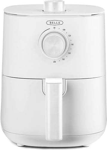 BELLA Freidora de Aire de 3 L, Sin Precalentamiento, Sin Aceite, Sartén Antiadherente y Bandeja para Elementos Crujientes Aptas para Lavavajillas para Facilitar la Limpieza, Color Blanco Mate