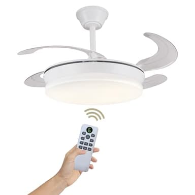 LUMIKING Ventilador de Techo Luz LED Silencioso con Lampara - Ventiladores de Techo con Tonos de Luz y Función Verano e Invierno - 30 W Motor DC con 4 Aspas (S (92 cm))