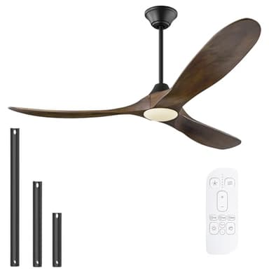 Ventilador de techo de 132cm con luz, ventilador de techo de madera para interior/exterior con control remoto, ventilador de techo de alto volumen de aire para el hogar, porche, cenador al aire libre
