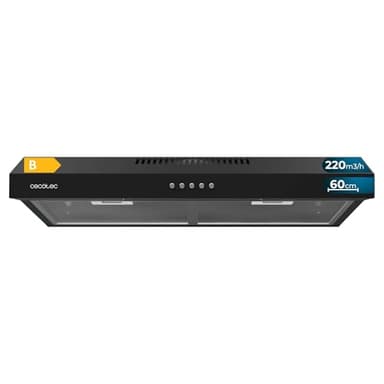 Cecotec Campana Extractora 60cm de Ancho Bolero Flux CM 602200 Black B. Potencia Succión 220m3/h, Motor 70W, Bajo Consumo, Control Mecánico, 3 Niveles de Potencia, Acabado en Negro