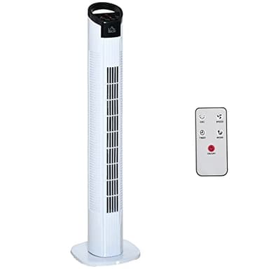 HOMCOM Ventilador de Torre 50W Ventilador de Torre Silencioso con Mando a Distancia 3 Velocidades Temporizador 7,5h Pantalla LED y Oscilante 70° Ø20x78,5 cm Blanco