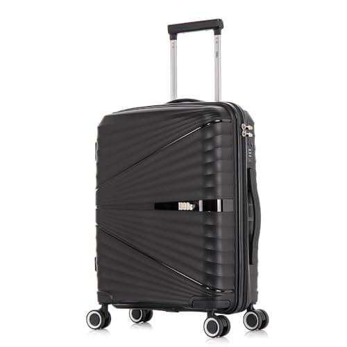 1990s Maleta Mediana expandible Polipropileno 65cm para 23kg (79L)| Maleta semirigida Extensible con 4 Ruedas Giratorias y Candado Incrustada (Negro)