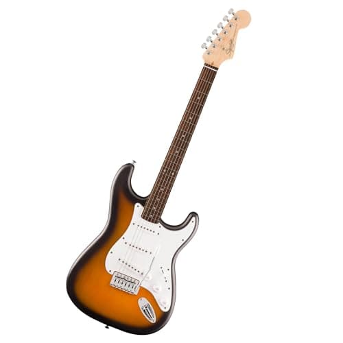 Squier by Fender Debut Collection Guitarra Eléctrica Stratocaster, Diapasón de Laurel, Golpeador Blanco, Sunburst de 2 Colores