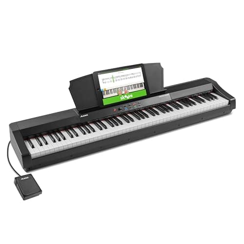 Alesis Recital Grand Piano Eléctrico 88 Teclas Contrapesadas de Acción Martillo con Altavoces, Lecciones de Piano, Metrónomo y 16 Kits de Sonidos
