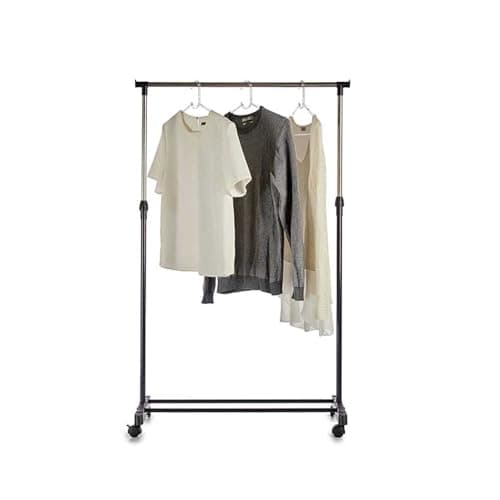 MIMOCASA Perchero Burro con Altura ajustable, de acero inoxidable y plstico con ruedas. Burro de dos barras con un estante con ruedas 80 x 43 x 90-160 cm. (UNA BARRA)