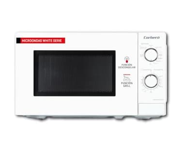 Corbero CMICM5020GW Microondas de Libre Instalación Cap. 20 Litros, Color Blanco, Potencia 700 W, Grill, Descongelar, 9 Niv. Potencia, Control Mecánico, Temp. 35 Min, Plato Giratorio 255