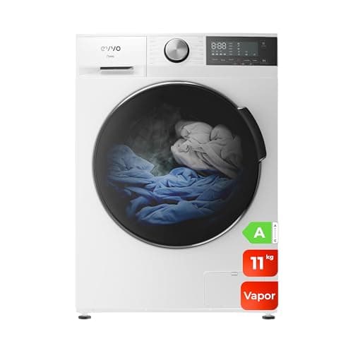 EVVO Lavadora 11kg, Vapor, Motor Inverter, Bajo consumo, Clase A, Hygiene Pro, Lavado Rápido 15', Tambor ePROTECT, SMART LOAD, 1400 rpm, 13 programas, Carga frontal, Nova (11Kg, Blanco)