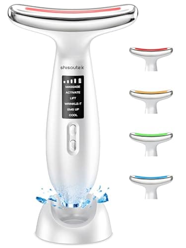 Masajeador Facial Eléctrico Cara Antiarrugas: Masaje Facial Lifting Reafirmante 5℃ Frio y 45℃ Calor - Aparatos Facials Mujer 6 Modos LED 4 Colores - Máquina EMS Belleza para Reafirmar Cuello Papada