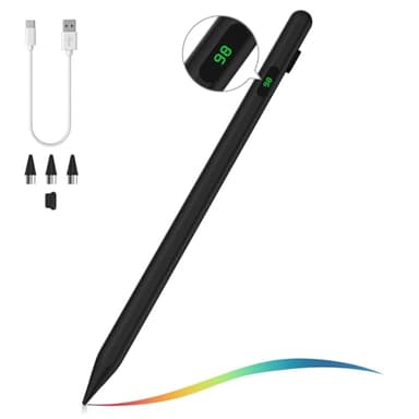 MoKo Lápiz para Pantalla Táctil, Lápiz Stylus para iOS/Android Dispositivos, Lápiz Óptico para iPad/iPhone/Samsung, Reposo Automático, Absorción Magnética, Indicación de Batería, Negro