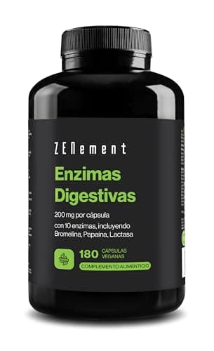 Enzimas Digestivas - 10 Enzimas incluyendo Bromelina y Papaína, Alta Concentración - 200mg por Cápsula - 180 Cápsulas Veganas - Apto para Todo Tipo de Dietas - Sin Aditivos, Sin Gluten