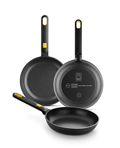 BRA Daily Pro Set 3 sartenes aluminio fundido 20-24-28 cm antiadherentes tricapa sin PFOA, aptas para todo tipo de cocinas e inducción, Color Negro Y Amarillo