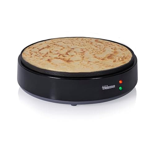 Tristar Crepera - 30 cm - 1200 W - Calentamiento Rápido - Revestimiento Antiadherente - 10 Niveles de Calor - Sin BPA - Almacenamiento Compacto - Incluye Espátula y Palo en T, BP-2627