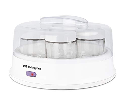 ORBEGOZO ELECTRODOMÉSTICOS YU 2350 Yogurtera, 7 tarros de Cristal de 200 ml, Tapa Transparente, Interruptor Encendido/Apagado, 15 W, Multicolor