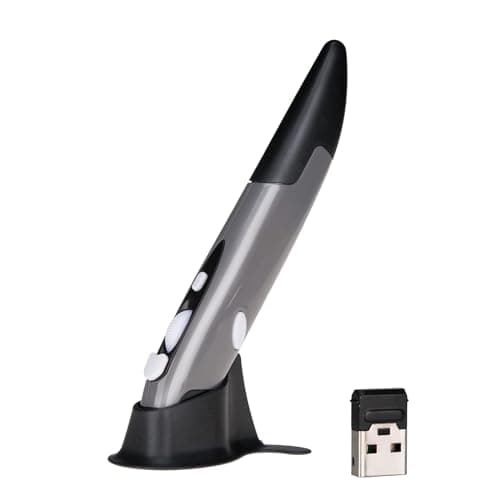 Lychee Ratón óptico inalámbrico, Forma de Pluma,2,4 GHz USB Wireless Optical Pen Mouse 500/1000 dpi Ajustable, para PC, Ordenador portátil, Mac (Gris)