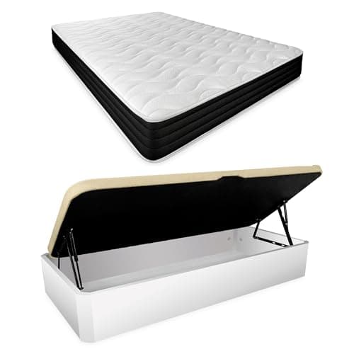 Homey - Pack Colchón Viscoelástico Sleep Pro + Canapé Abatible Gran Capacidad con Apertura Lateral | Color Blanco 90 x 190