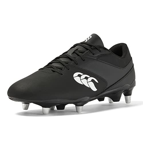 Canterbury Botas de Rugby Unisex Phoenix Raze Soft Ground, Negro y Blanco, 43 EU