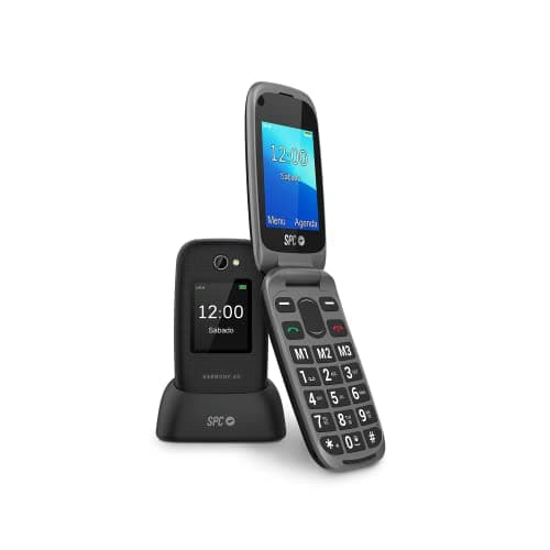 SPC Harmony 4G – Teléfono móvil de tapa para Mayores de teclas grandes, Fácil de Usar, Compatible audífonos, configuración remota, botón SOS, Volumen Timbre Alto, Base de Carga, Negro