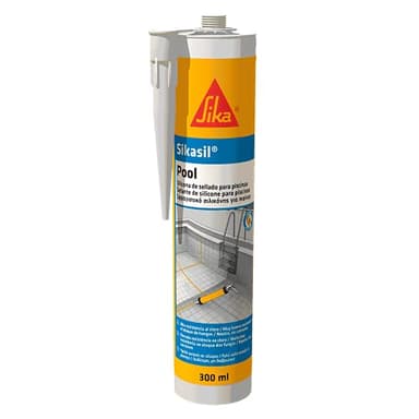 Sikasil Pool, Blanco, Sellador de Silicona neutra para juntas en piscinas, Alta resistencia al cloro y antifungicida, 300ml