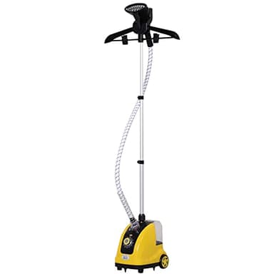 HOMCOM Plancha de Vapor con Depósito de 1,4 L y Temperatura Ajustable a 11 Niveles tipo Centro de Planchado Vertical 1800W 26x21,5x146 cm Amarillo