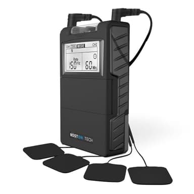 Boston Tech ME-89Plus Electroestimulador Muscular Digital. TENS EMS de 2 Canales. 7 Modos Programables. Incluye 4 Electrodos. Alivio rápido y eficaz del Dolor. Protección Anticaída
