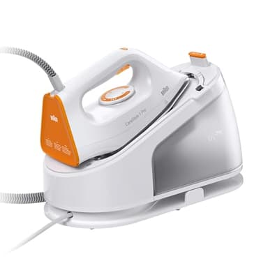 Braun CareStyle 1 Pro IS1511WH, Centro de Planchado con Tecnología FreeGlide 3D, Revestimiento SuperCerámico, Planchado Vertical, Antigoteo, Depósito de Agua de 1.7L Extraíble, 2200W, Blanco/Naranja
