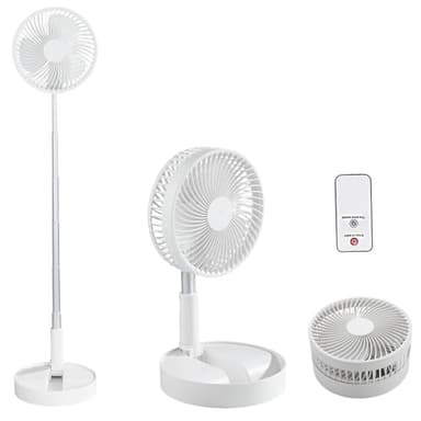 BESTBOMG Ventiladores de Pie Silencioso, Ventilador Sobremesa Ventilador de Suelo con Mando A Distancia Portátil, Ajustable 4 Velocidades Ventilador Plegable con Pie