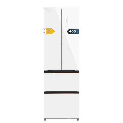 Cecotec Frigorífico Puerta Francesa De 400 L Bolero Coolmarket Combi F2D 400 White Glass E. Frigorífico 4 Puertas, Diseño Premium, Total Nofrost, Y Compresor Inverter De Bajo Consumo