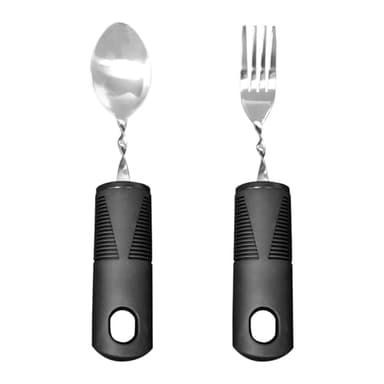 Juego de 2 cubiertos de Parkinson con peso para pacientes con enfermedad de Parkinson, con cuchara y tenedor, cubiertos de Parkinson con mango grueso, ayuda para ancianos, artritis, discapacitados