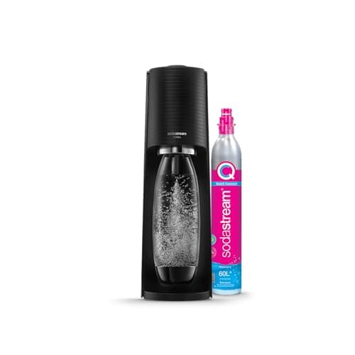 sodastream Terra - Máquina de agua con gas y botella de agua con gas de 1 litro, fabricante de bebidas retro con botella de agua sin BPA y botella de gas CO2 de conexión rápida para agua carbonatada