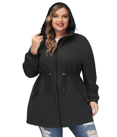 Hanna Nikole Chaqueta impermeable con capucha para mujer, talla grande, cortavientos, Negro, 20W (50 EU)