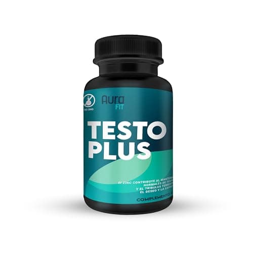 Aura Fit – TestoPlus | Potenciador Testosterona Natural con TribulusTerrestris para Deseo y Capacidad Sexual | Zinc, Maca, Ashwagandha, Ginseng, L-Taurina, Ginseng, Brócoli, Alholva, B6 | 120 cápsulas