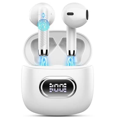 Auriculares Inalámbricos, 2024 Auriculares Bluetooth 5.3 con Reducción de Ruido ENC Mic, Mini Cascos Inalambricos Bluetooth 42H Estéreo HiFi Auriculares in Ear IP7 Impermeable, LED Pantalla, USB-C