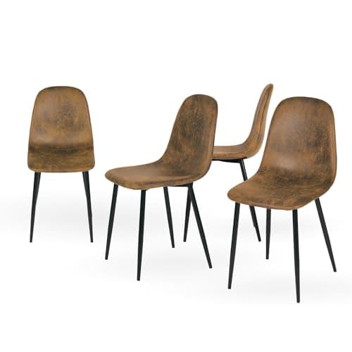 Homy Casa Juego de 4 sillas de comedor con asiento y respaldo suaves, con patas de metal sólido, para sala de estar, dormitorio, cocina o comedor, ante marrón
