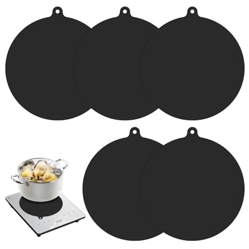 5 Piezas Protectores para Placa de Inducción,Alfombrilla para Placa de Inducción,Protector Placa Inducción,22cm Reutilizables Placas de Inducción,Alfombrillas Protectoras para Placas Inducción Negro