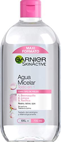 Garnier Skin Active, Agua Micelar Clásica Todo en Uno, Desmaquillante, Limpiador Facial, Limpia Rostro, Labios y Ojos, Sin Aclarado, para Todo Tipo de Pieles, Formato Maxi, 700 ml