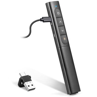 USB/Tipo-C 2 en 1 Pasador Diapositivas Recargable Mando Ordenador Powerpoint, Hipervínculo Volumen Presentador Inalambrico Puntero Presentaciones para Mac iPad Computadora Portátil