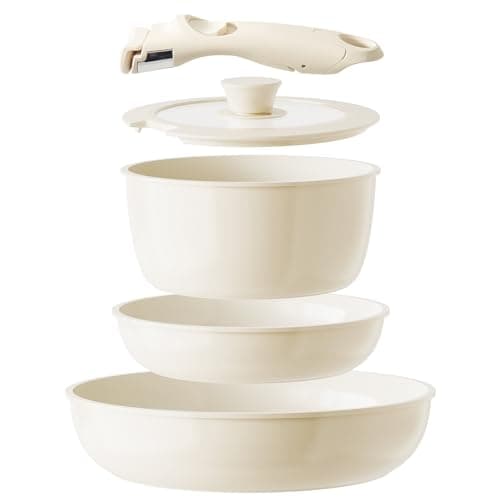 Redchef Juego de sartenes de cerámica con mango desmontable, juego de utensilios de cocina para camping, juego de ollas y sartenes de cerámica no tóxicas, sin PTFE, libre de PFAS, libre de PFOA,