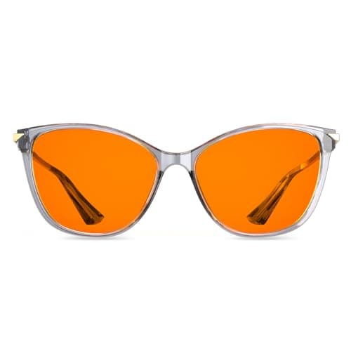 Bloomoak Gafas con bloqueo de luz azul al 99%-Montura de ojo de gato para mujer-Gafas para computadora-Mejora el sueño-Adecuado para Pantallas, TV, Cat Eye-ámbar Transparente Gris
