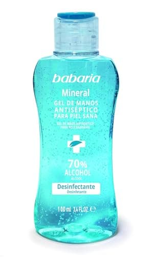 BABARIA - Gel Hidroalcoholico Manos Natural - 50ml | Bote Pequeño desinfectante manos liquido | Sin Perfume | Rapida Absorccion | Hidratente | Gel Desinfectante, Con Algodón Y Rosa Mosqueta | Vegano