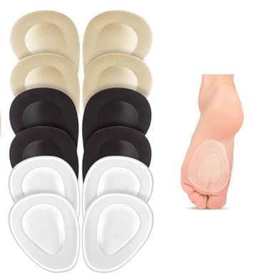 6 Pares Almohadilla Metatarsal - Gel Plantillas Metatarsalgia, Almohadilla para Dolor en la Bola del Pie, Suave, Se Adhiere a los Zapatos(Transparente/Color Pie/Negro)