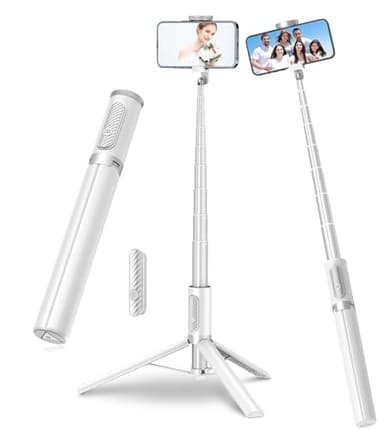TONEOF 170cm Palo Selfie Tripode para Movil，Tripode Movil Extensible Rotacion Trípode Teléfono Flexible con Inalámbrico con Control Remoto Compatible con iPhone y Android Teléfono-Blanco