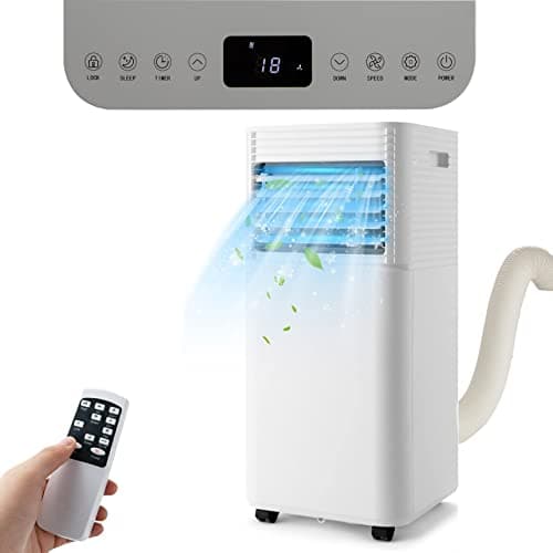 GOPLUS Aire Acondicionado Portátil Silencioso, 9000 BTU/h Frigorías, 3 en 1 Portátil Bajo Consumo, Refrigeración,Ventilación y Deshumidificación, con Mando a Distancia, Temporizador y Pantalla Táctil