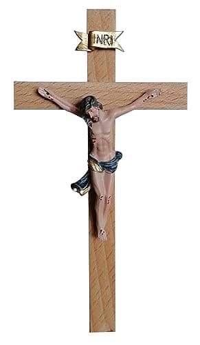 Kaltner Präsente - Crucifijo con Jesucristo para la pared, de madera, 15 cm, pintado a mano, idea para regalo