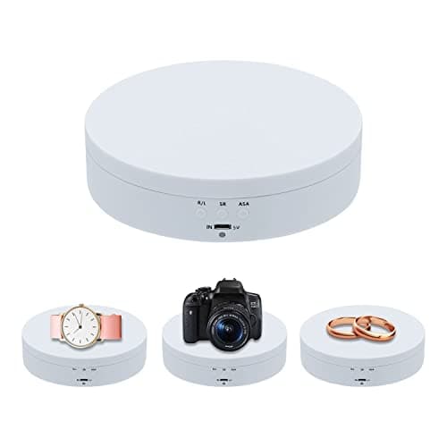 Mcbazel Mesa giratoria eléctrica para fotografía, 3KG Base giratoria eléctrica de 360 Grados, Plato Giratorio para fotografía, grabación de vídeo, presentaciones de Joyas(Blanco)