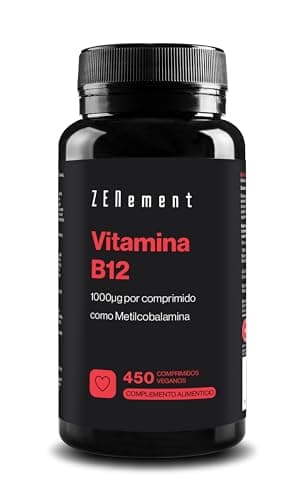 Vitamina B12 1000 mcg - 450 Comprimidos veganos, Metilcobalamina 100% forma activa - Más de 1 año de suministro - Contra cansancio y fatiga, para el funcionamiento normal del sistema inmunitario