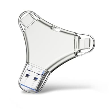 CONNUMY 256GB Pendrive para iPhone, 4 en 1 Memoria Externa para Teléfono/Pad/Android/PC, Memoria USB 3.0 Copia de Seguridad de Fotos/Vídeos Sin Aplicación