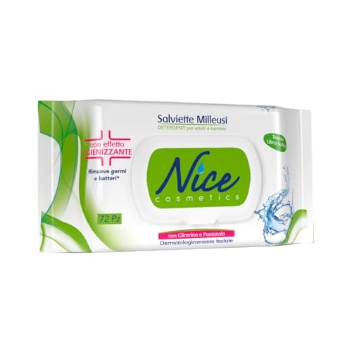 Nice - Toallitas desinfectantes milleusas, frescas e hidratantes para la piel con glicerina y pantenol, paquete de 72 toallitas húmedas