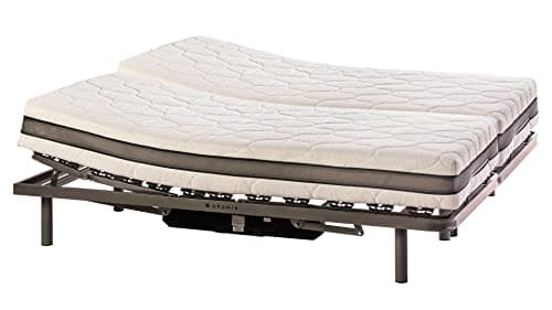 ekamia - Cama Articulada Eléctrica Doble Emparejada de Matrimonio con Colchón Hapi - 150cm x 190cm, Mando inalámbrico