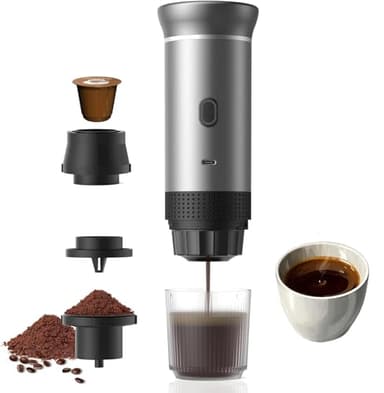 Cafetera Portátil 15 Bar Inalámbrica Multiusos – Máquina de Café Espresso con 3 en 1 (para Cápsulas Nespresso/Otras/Café Molido), Compacta para Viajes, Camping y Hogar – Incluye Batería Recargable